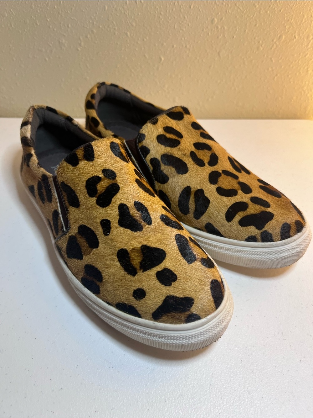 Womens Leopard Print Slip-On Sneakers - Tan/Black